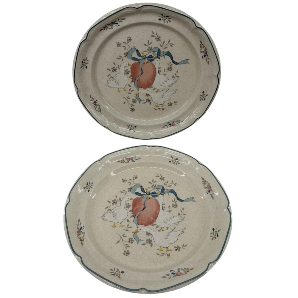 *Chips on Back* Vintage Set of 2 Marmalade Goose 10.5" Dinner Plates Display